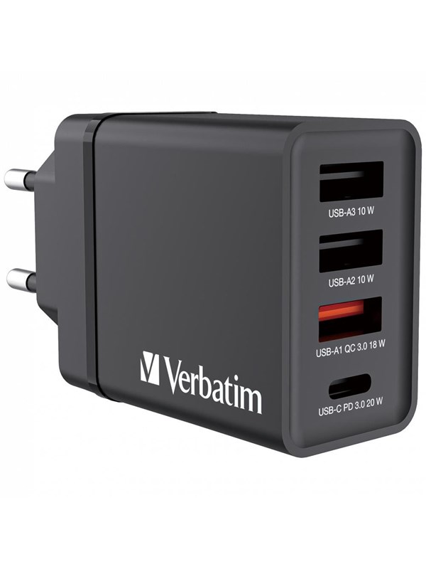 Verbatim 30W 4-Port USB Wall Charger - Black