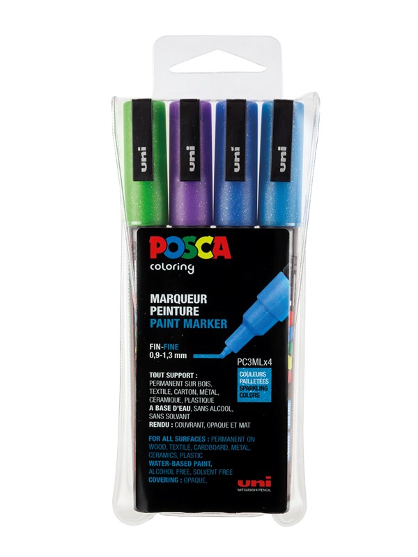 POSCA  marker sæt PC-3M 4 ass. Glitter colors cool