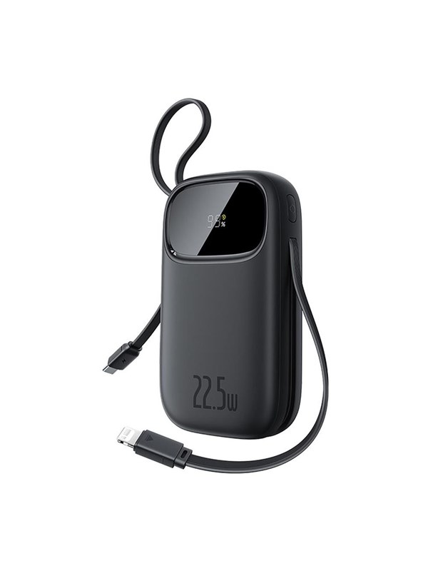Baseus EnerFill FC31 20000mAh 22.5W Powerbank with Digital Display and 2 Built-in Cables (USB-C + Lightning) - Black Nødlader - Svart - 20000 mAh