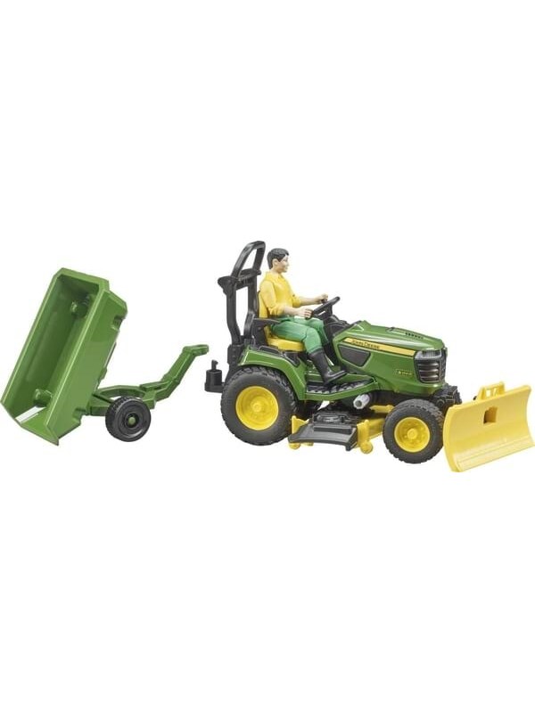 Bruder Bworld John Deere Lawn Tractor with trailer and gardener