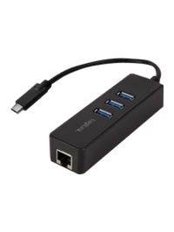 LogiLink USB 3.2 Gen 1 USB-C adapter to 1x RJ45 and 3x USB 3.0 USB-hub - 3 porter - Svart