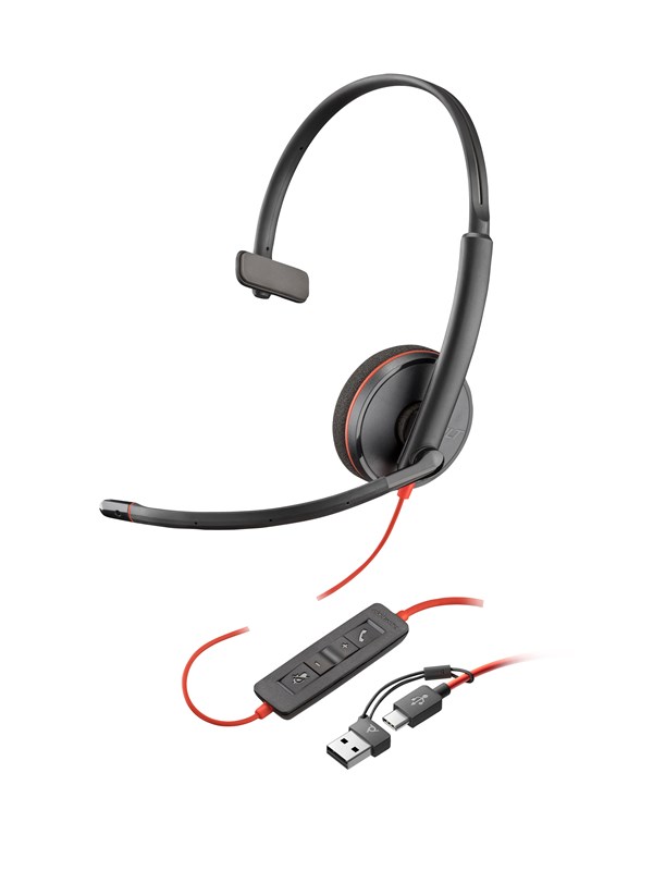 HP Poly Blackwire 3210 Monaural USB-C Headset +USB-C/A Adapter (8X214AA)