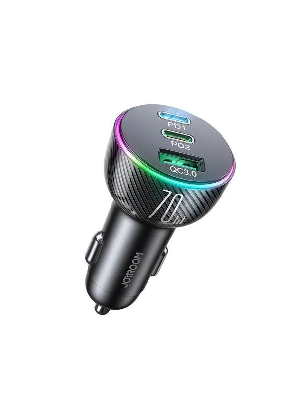 Joyroom car charger 70W with 3 ports: USB 2 x USB C black (JR-CL26)