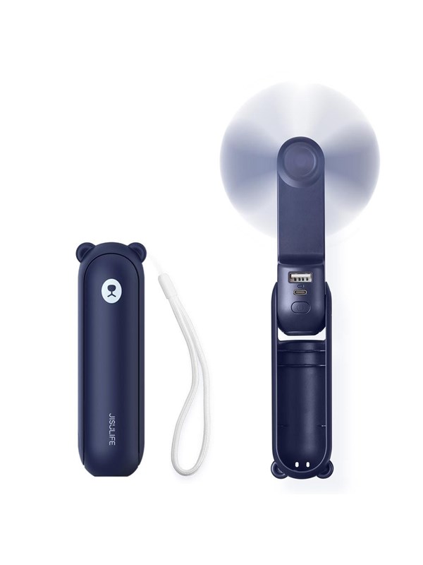 Jisulife Handheld Fan Life8 Mini Portable USB Fan with Power Bank Function 2000mAh and Flashlight - Blue Nødlader - Blue - 2000 mAh