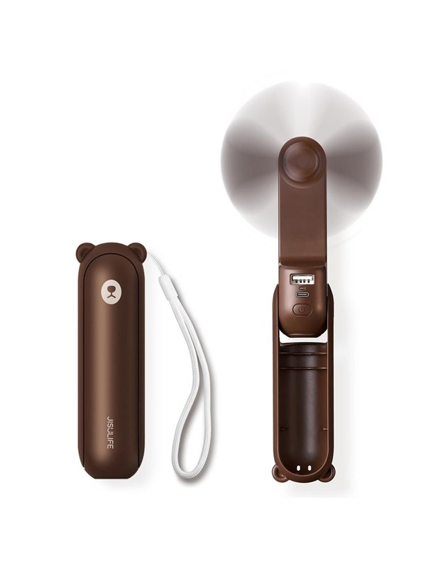 Jisulife Handheld Fan Life8 Plus Portable USB Fan with Power Bank Function 4500mAh and Flashlight - Brown Nødlader - Brown - 4500 mAh