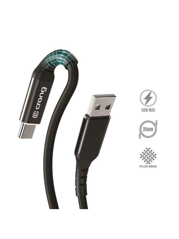 CRONG Armor Link - 60W PD 3A USB-A to USB-C Cable 25cm - Black