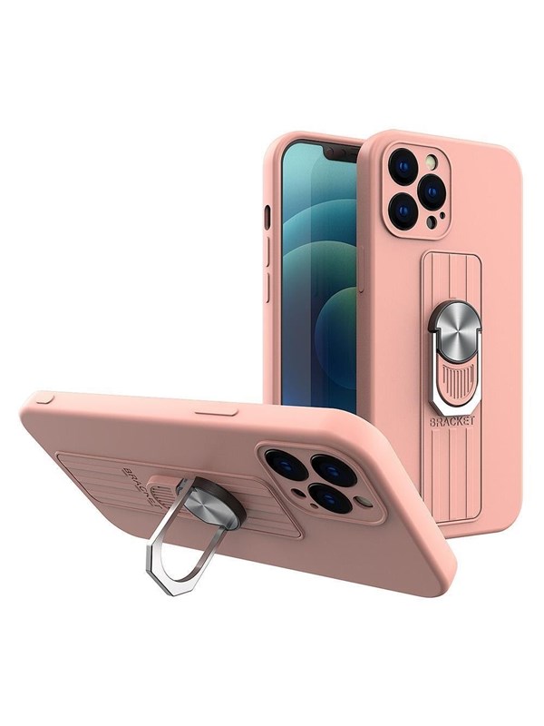 Hurtel Ring Case Silicone Case with Finger Grip and Stand for Xiaomi Poco M4 Pro 5G Pink