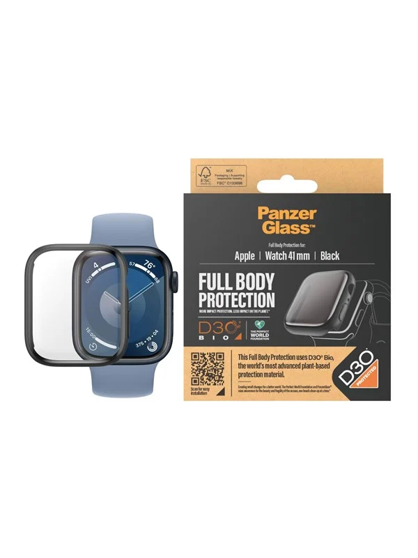 PanzerGlass Screen Protector Full Body Apple Watch Series 9 with D3O | 41mm | Black