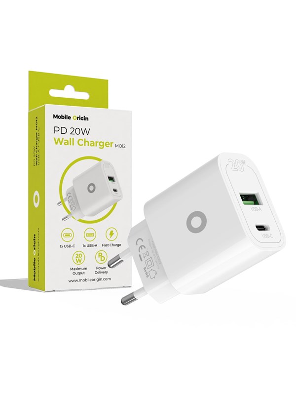 Mobile Origin PD20W Wall Charger MO12 - white 1 USB-A + 1 USB-C
