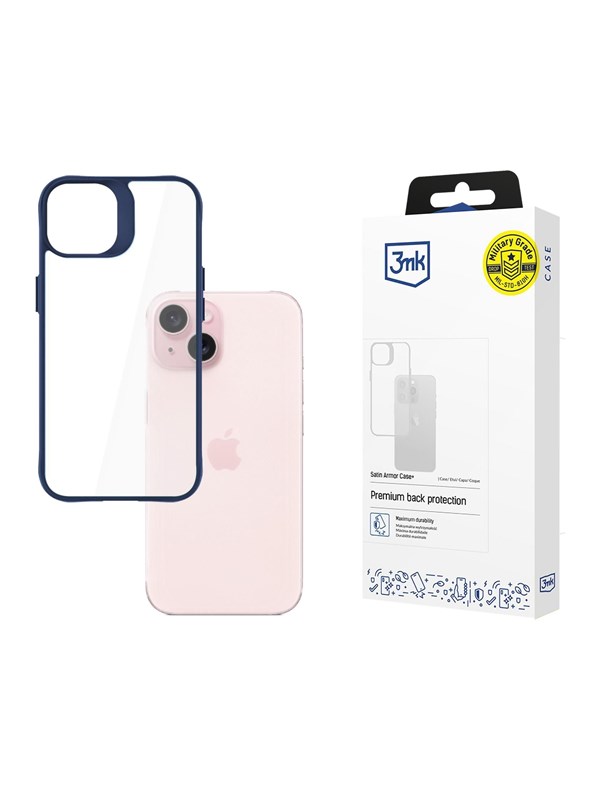 3mk Satin Armor Case+ Blue for Apple iPhone 15 - transparent