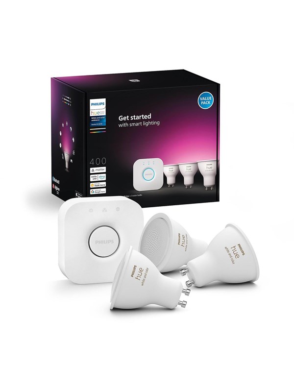 Philips Hue GU10 3-pack + Bridge Starter Kit - White & color ambience