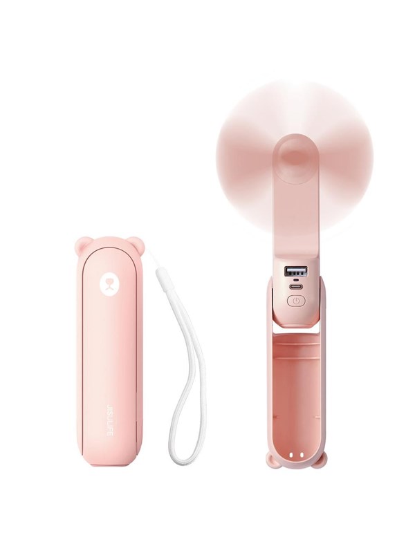 Jisulife Handheld Fan Life8 Portable USB Fan with Power Bank Function 2000mAh and Flashlight - Pink Nødlader - Rosa - 2000 mAh