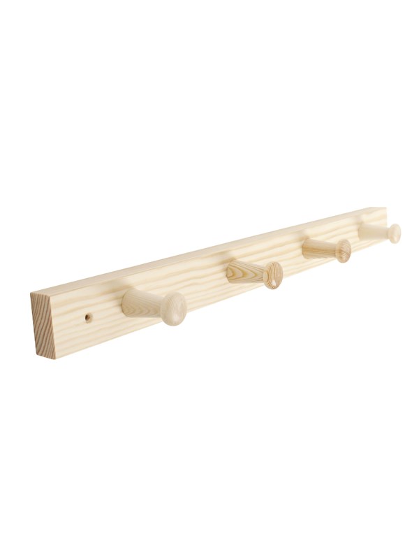 Home>it Coat rack 4 hooks pine wood natural RETRO