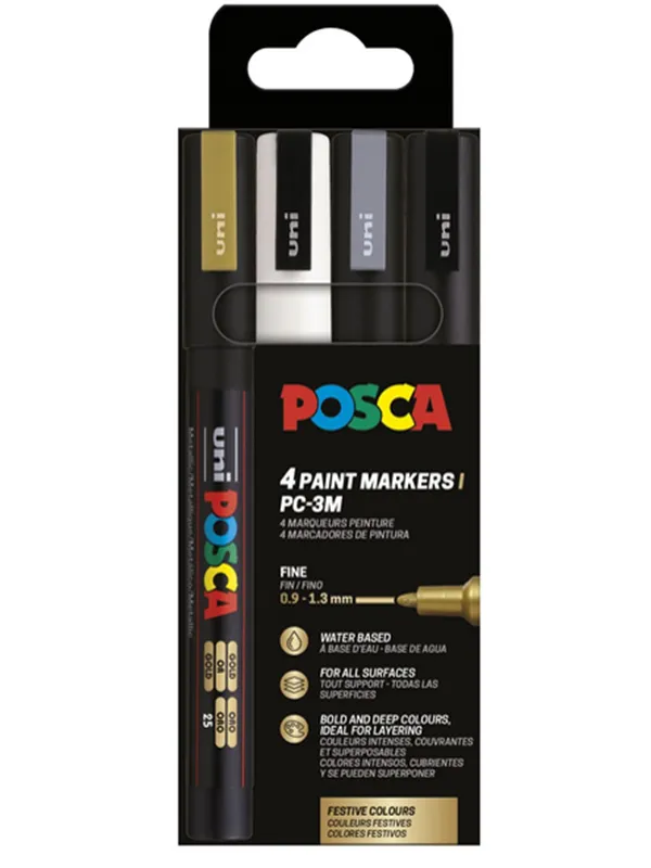 POSCA marker sæt PC-3M 4 ass. farver g-s-s-h