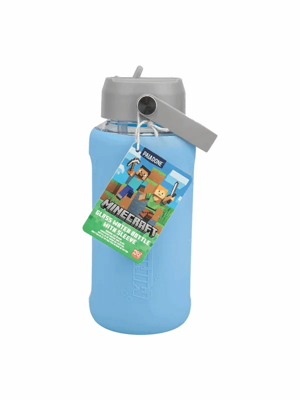 Paladone - MINECRAFT GLASS WATER BOTTLE WITH SLEEVE