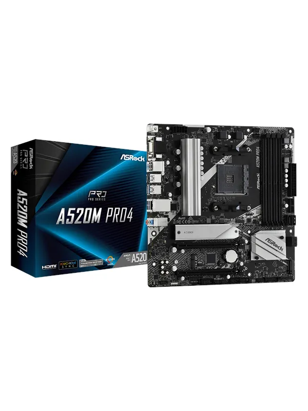 ASRock A520M Pro4 Hovedkort - AMD A520 - AMD AM4 socket - DDR4 RAM - Micro-ATX