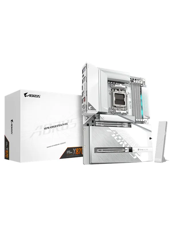 GIGABYTE X870 AORUS STEALTH ICE Hovedkort - AMD X870 - AMD AM5 socket - DDR5 RAM - ATX