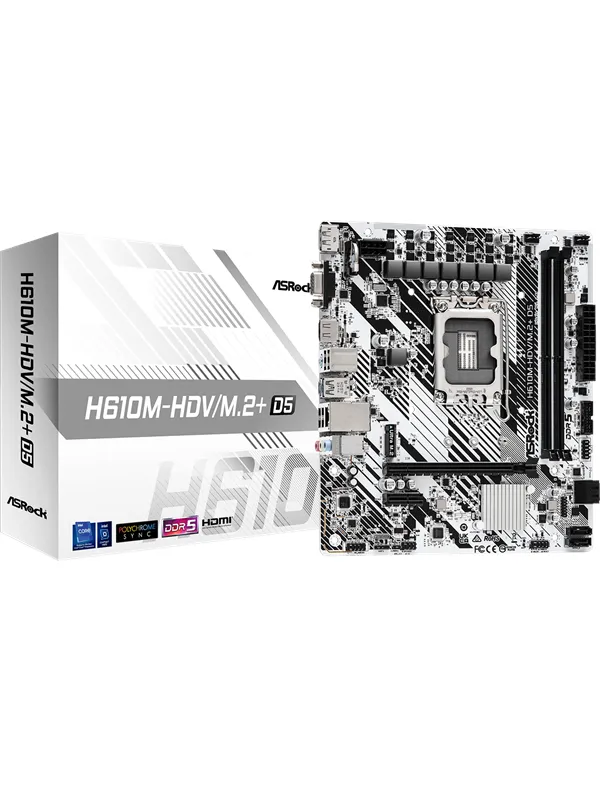 ASRock H610M-HDV/M.2+ D5 Hovedkort - Intel H610 - Intel LGA1700 socket - DDR5 RAM - Micro-ATX