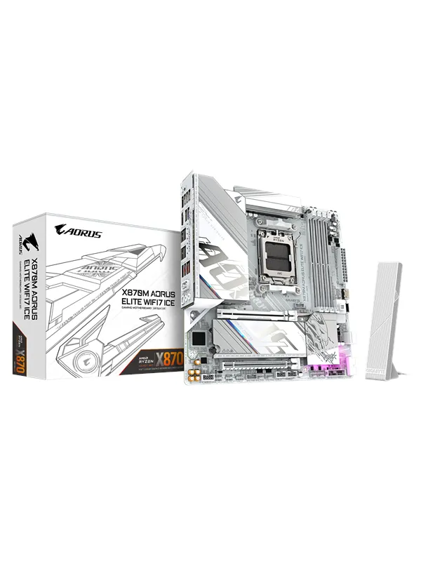 GIGABYTE X870M AORUS ELITE WIFI7 ICE Hovedkort - AMD X870 - AMD AM5 socket - DDR5 RAM - Micro-ATX