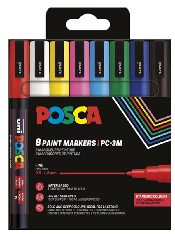 POSCA marker sæt PC-3M 8 ass. farver std.