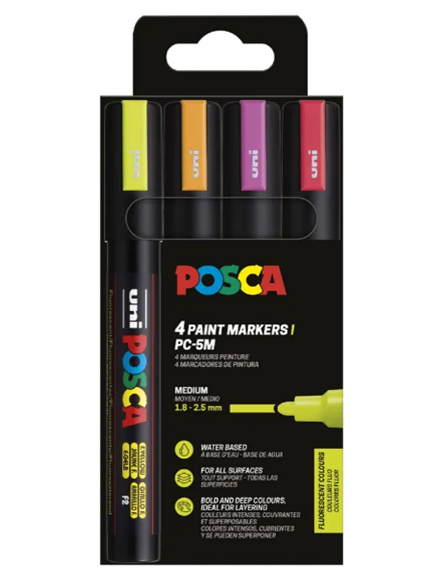 POSCA marker sæt PC-5M 4 ass. farver neon