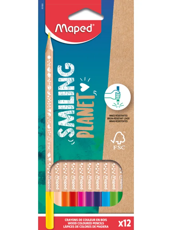 Maped Smiling Planet Colour Pencils box of 12 colours FSC wood