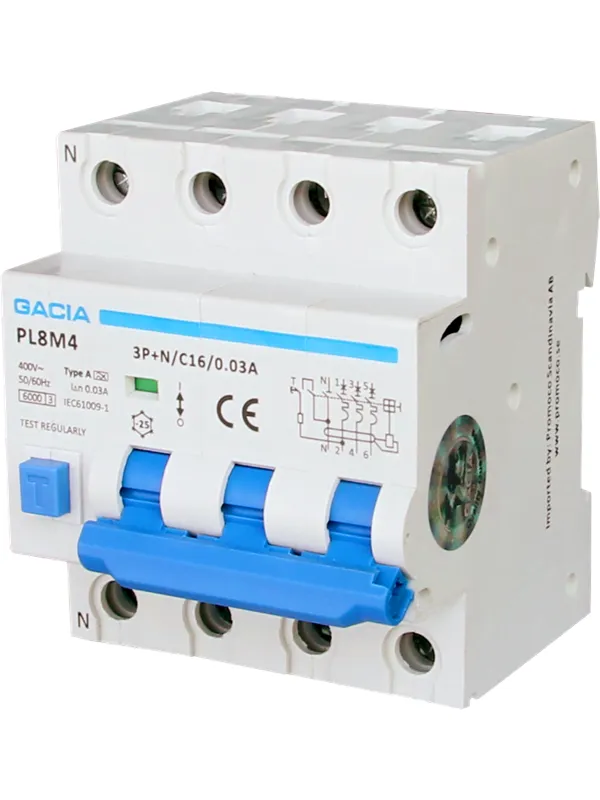 Gacia 32A RCBO combi circuit breaker 3P+N 30mA 6kA