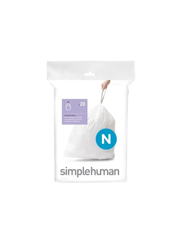 Simplehuman Kode N tilpassede søppelposer, pakke med 20, hvit