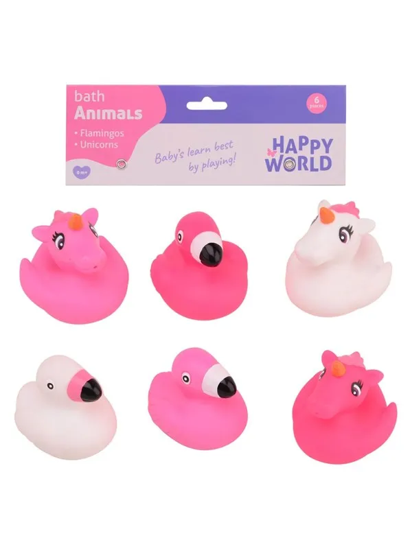 Johntoy Happy World Flamingo & Unicorn Bath Figures 6pcs.