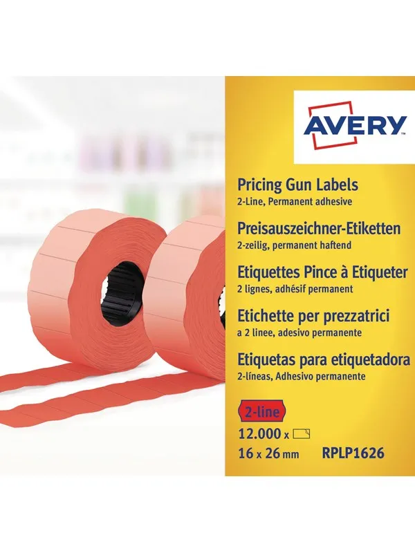 Avery Røde permanente prisetiketter , Røde, 26 x 16 mm, Permanent