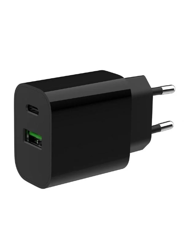 Gembird Universal GaN USB charger QC 3.0 & PD 20W 2-port - Black