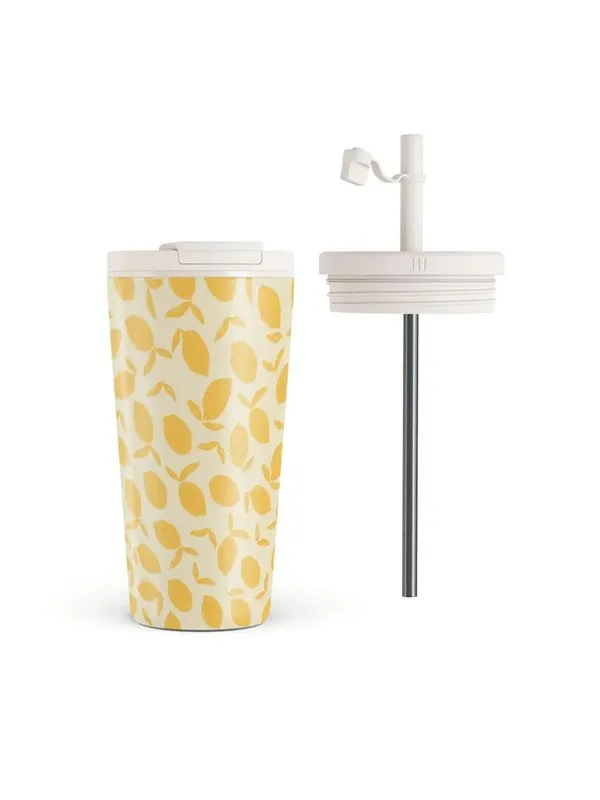 Burga Lemon Tart - Travel Mug 500ml with Flap & Straw Set