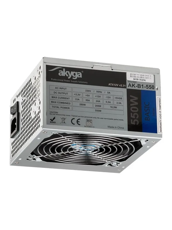 Akyga Basic Series Strømforsyning (PSU) - 550 Watt - 120 mm - ATX 2.31 - 80 Plus