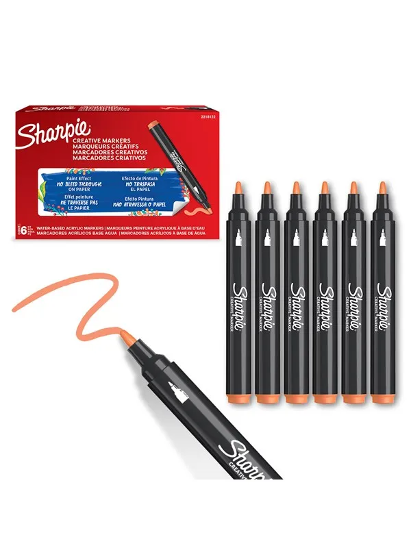 Sharpie Creative Marker Acrylic Paint Pens | Bullet Tip Water-Based Paint Markers | Orange | 6 Count