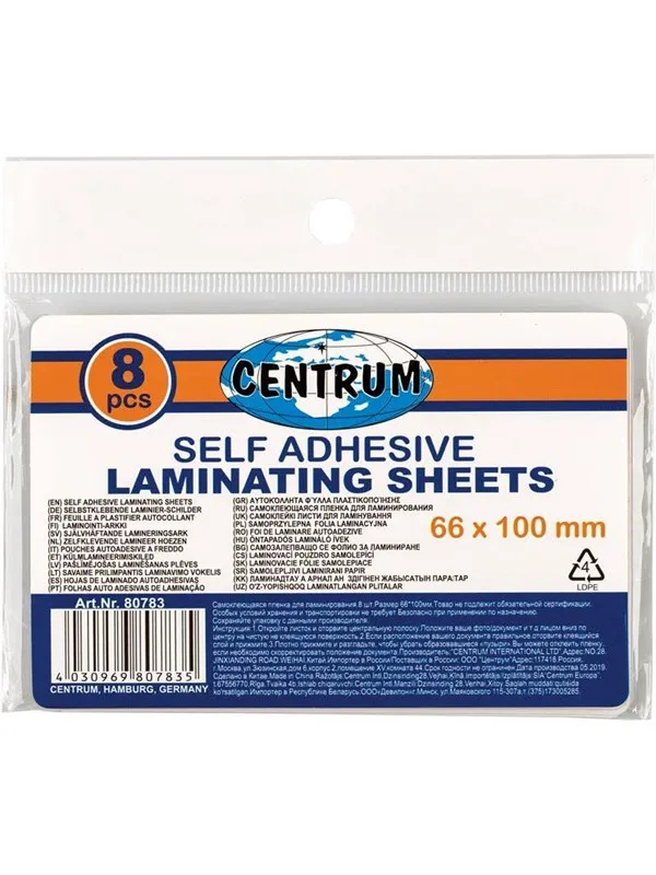 CENTRUM Lamination pockets 66*100mm 8 pcs.