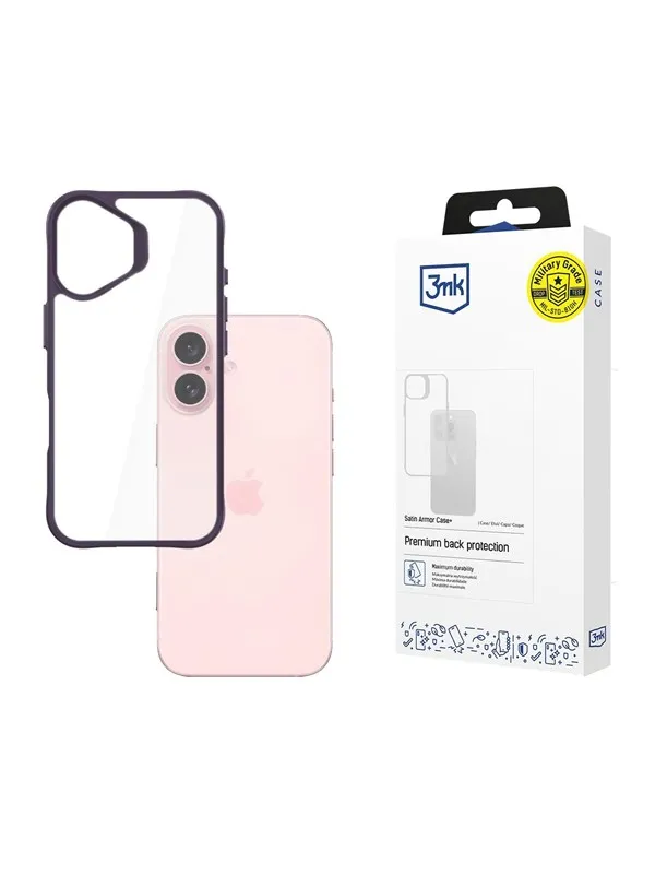 3mk Satin Armor Case+ Purple for Apple iPhone 16 - transparent