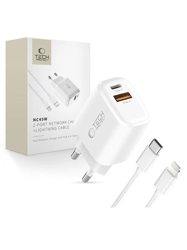Tech-Protect NCA45W-GAN 2-Port 45W AC Charger - White