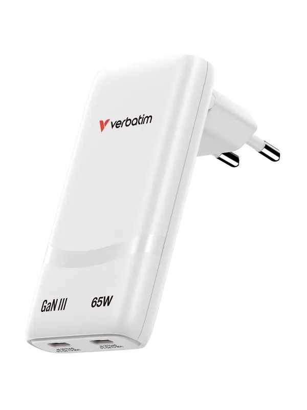 Verbatim Fold 'n' Go GaN Charger 65W EU plug White