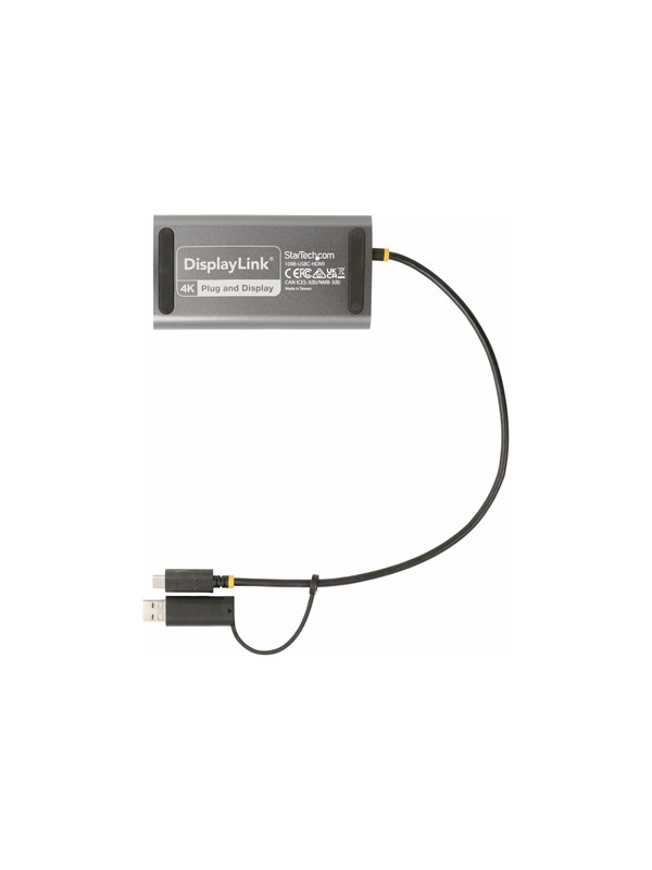 StarTech.com USB-C to Dual-HDMI Adapter USB-C or A to 2x HDMI 4K 60Hz 100W PD Pass-Through 1ft (30cm) Built-in Cable External Video Graphics Adapter