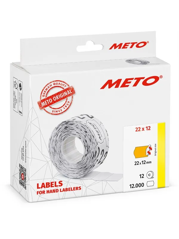 METO Prisetiketter, 22x12mm, neonoransje 12rl/1000
