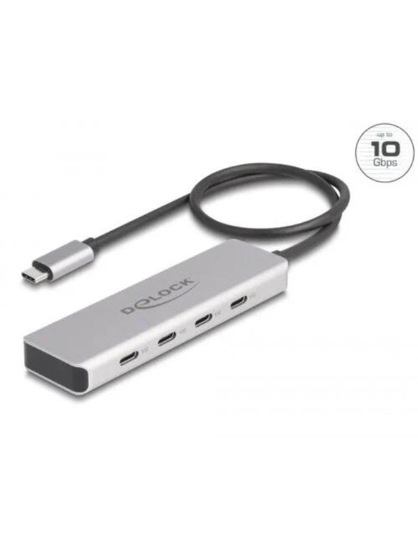 DeLOCK - Hub - 10 Gbps with 35 cm Connection Cable - 4 Ports USB-hub - 4 porter - Grå