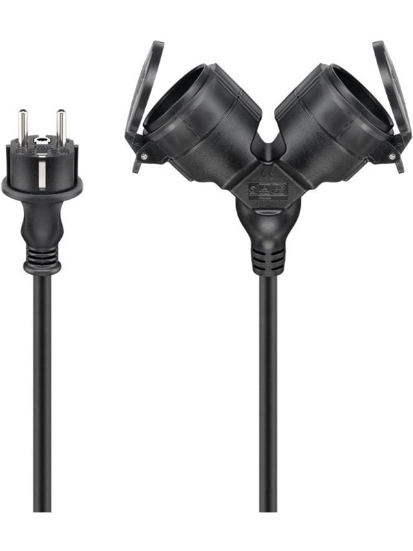 Pro Outdoor Double Extension Cable - Strøm CEE 7/7 Type E/F - 10m - Svart
