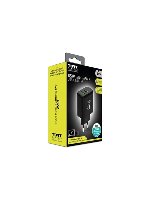 PORT Designs PORT Connect power adapter - GaN - USB Type A 24 pin USB-C - 65 Watt