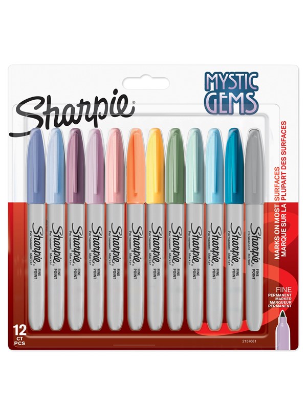 Sharpie permanente markører | Mystic Gem Special Edition | Fint poeng | Assorterte farger | 12 stk