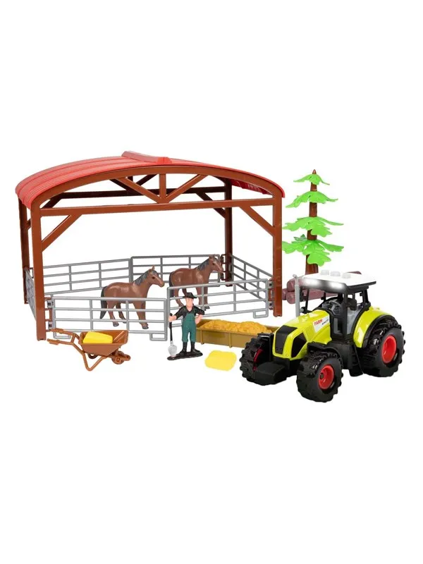 Toi-Toys - Ackers Ville Horse Stable with Tractor Light and Sound Playset 14pcs.