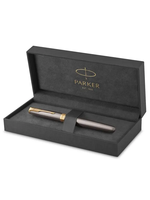 Parker Sonnet Fountain Pen | Grey Lacquer with Gold Trims | Fine Stainless Steel Nib with Gold Coating | Black Ink Cartridge Refill | Gift Box
