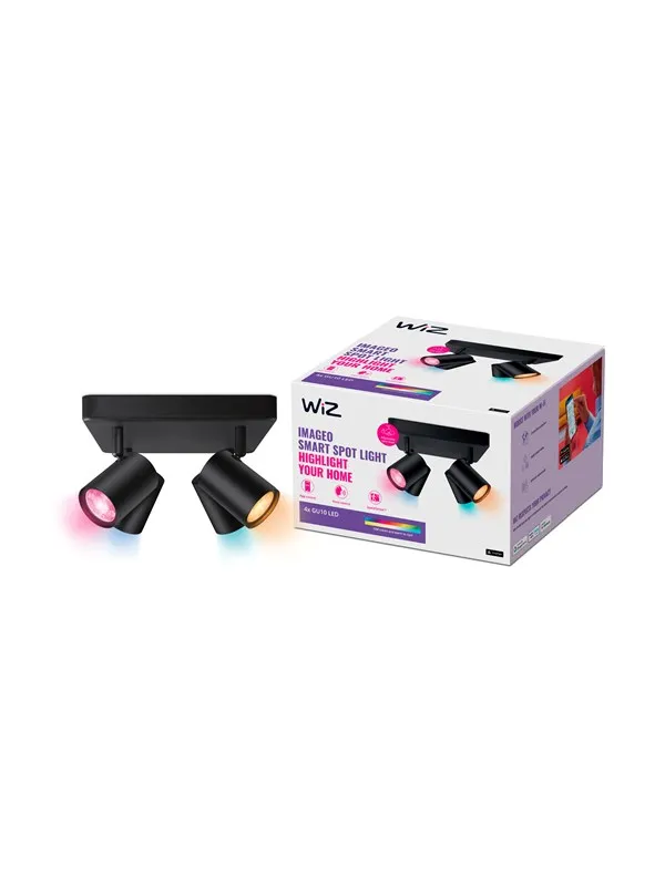WiZ Imageo 4x Justerbar Smart Spot med Firkantet Plate, Dimbar LED, Justerbar Hvit og Farge