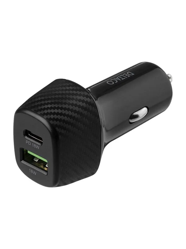 Deltaco USB car charger 1x USB-C PD 18 W 1x USB