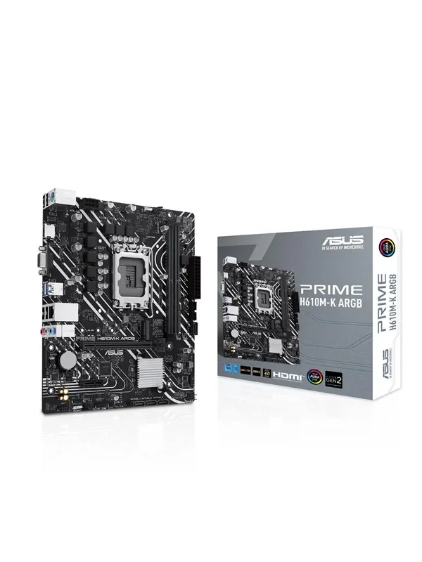 ASUS PRIME H610M-K ARGB Hovedkort - Intel H610 - Intel LGA1700 socket - DDR5 RAM - Micro-ATX
