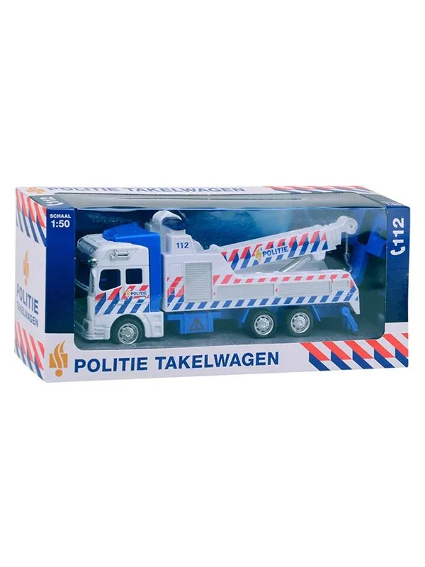 Johntoy 1-1-2 Pull-Back Police Tow Truck